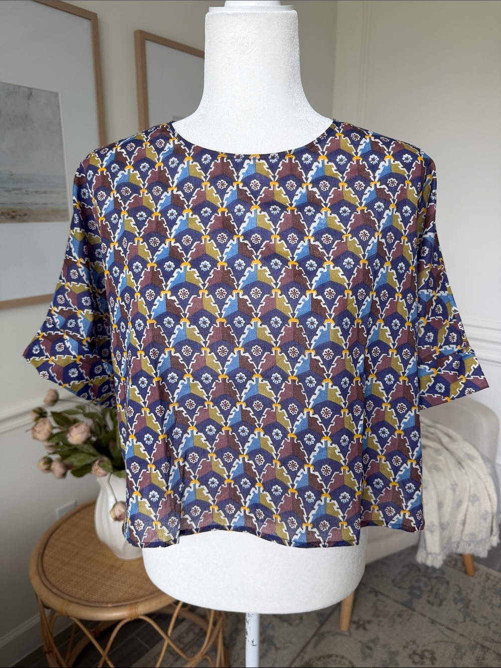 NWT Fragonard Paris French Cotton Block Print Top Boho European Summer Artisan - Picture 3 of 13
